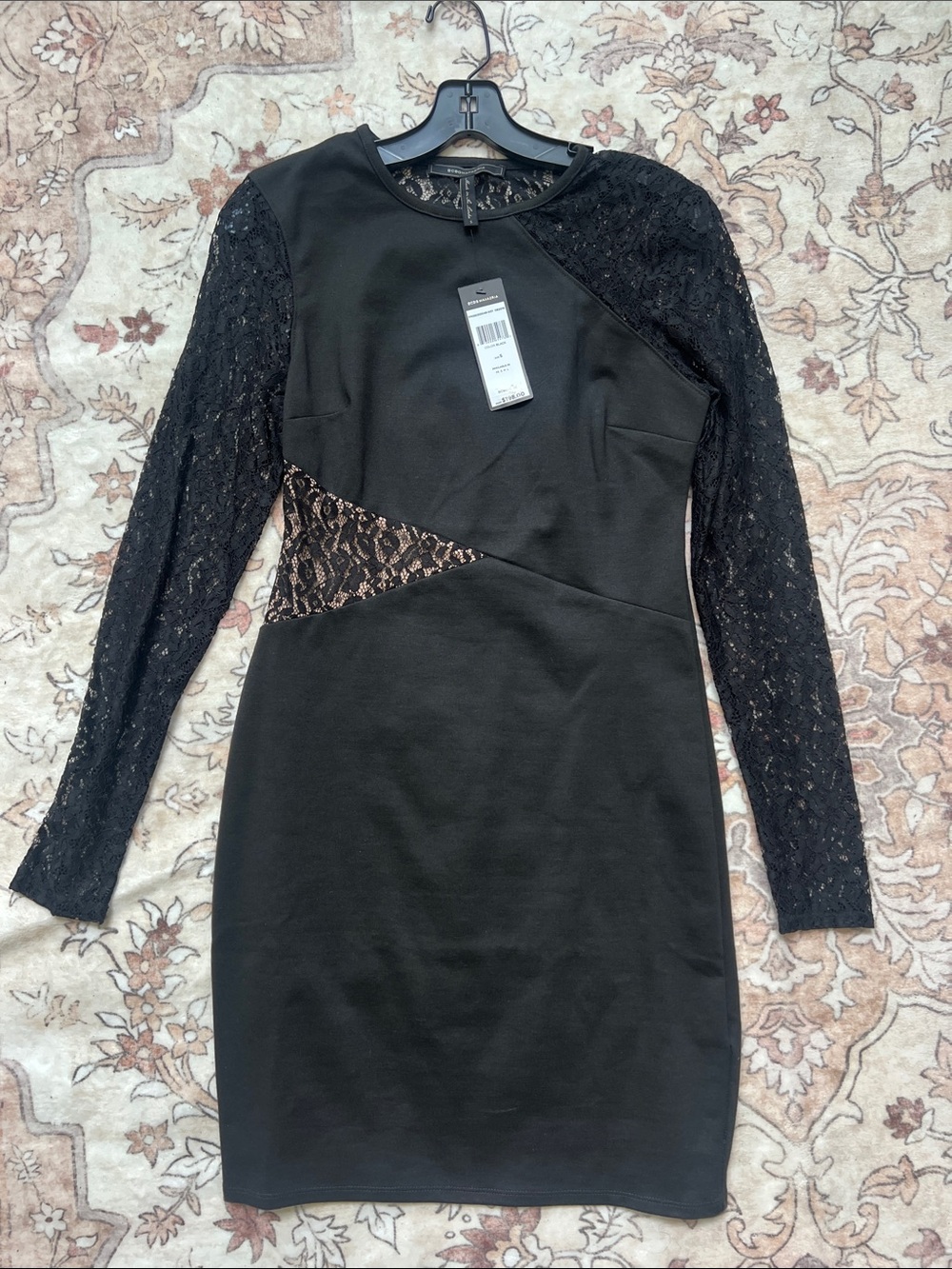 BCBGMaxAzria Black Lace-Trim Long Sleeve Bodycon Dress